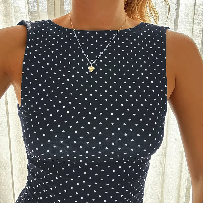 Crewneck Dot Print Mini Dress Sleeveless A-line ing