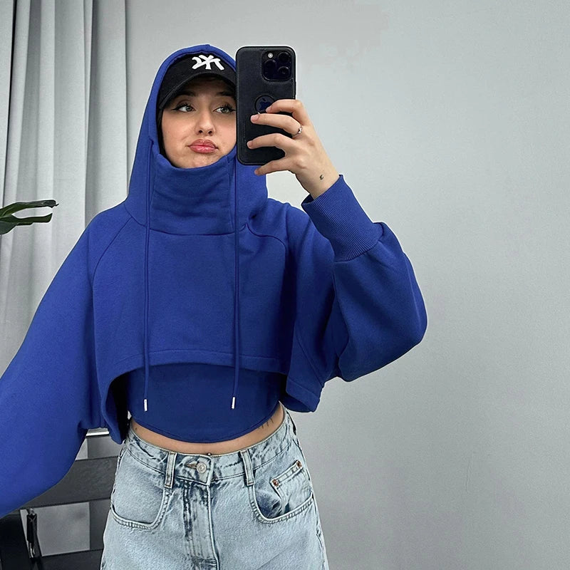 Thicken Drawtring Drawtring Hood Sweathirt Tank Top Long Sleeve Two Piece Set