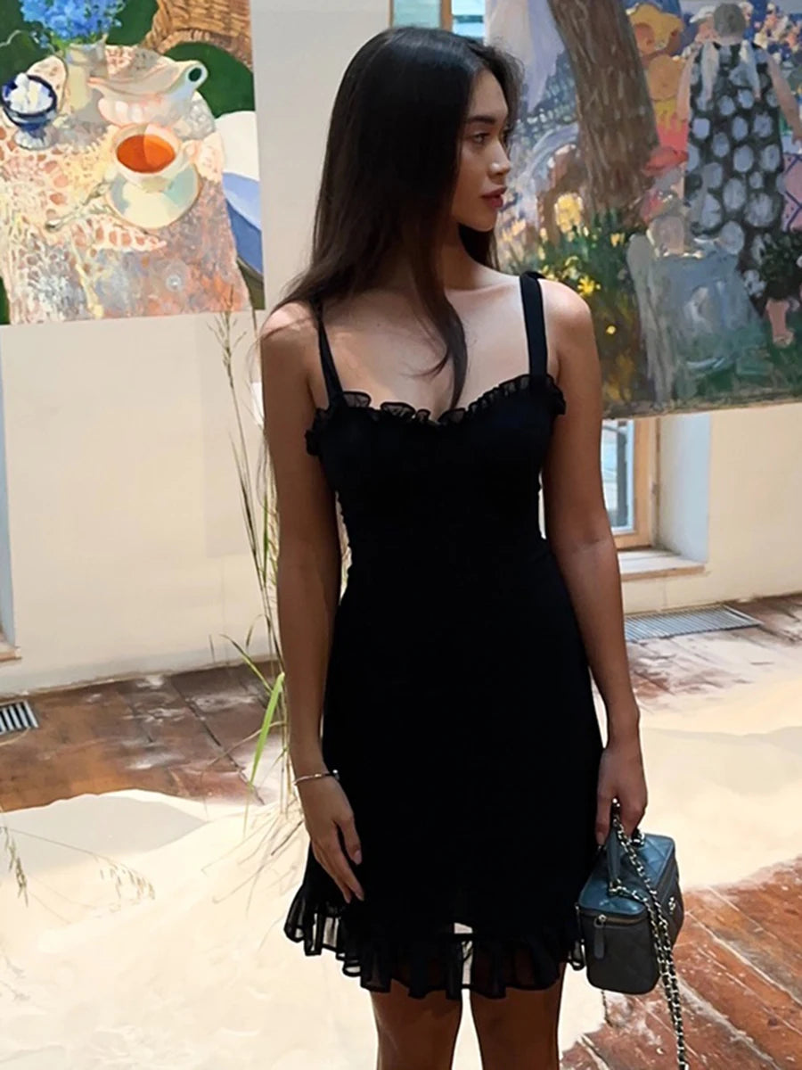 Lace Up Ruffles Backless Mini Dress
