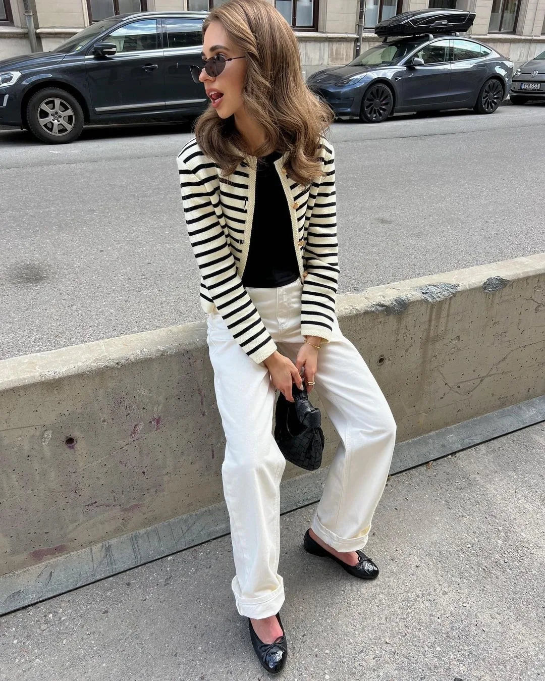 Striped Knit 2 Piece-Set Shorts Zebra ed Cardigan And High Waist Patchwork Shorts Sets Knit