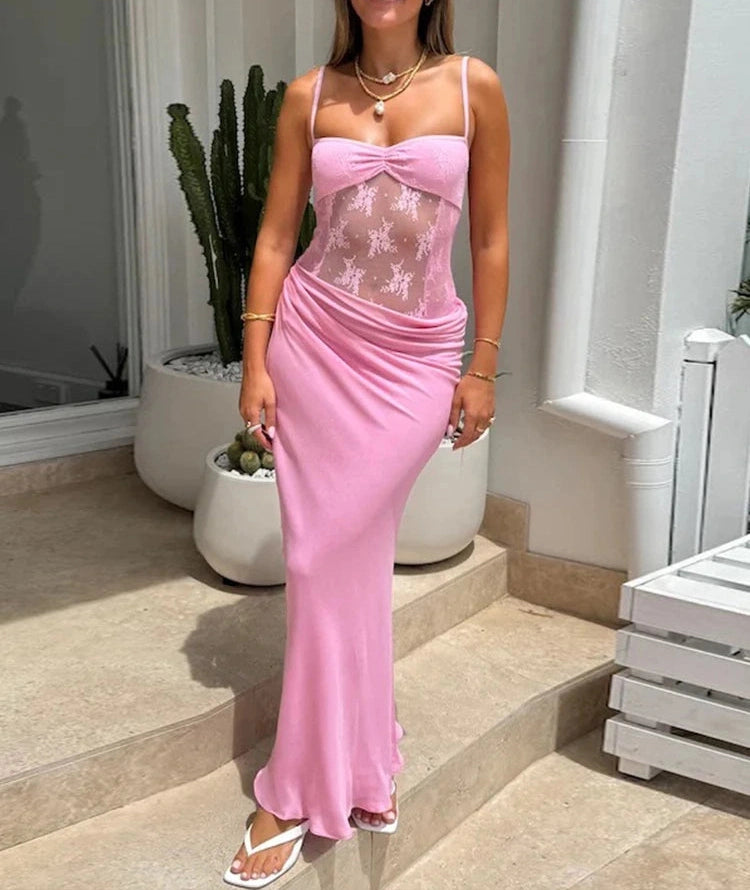 Vogue Hollow Dress Patchwork Mesh Irregular Bodycon