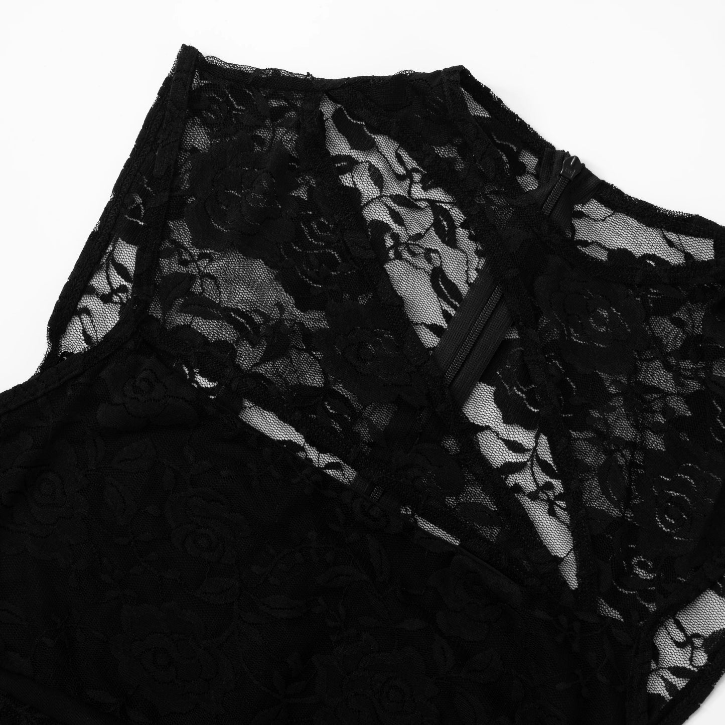 'S Lace Patchwork Playsuits Hollow Out See-Through Round Neck Sleeveless Zipper Tight Playsuits