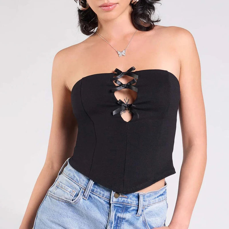 Spring And 'S Color Bow Hollow Out Tank Top And tie