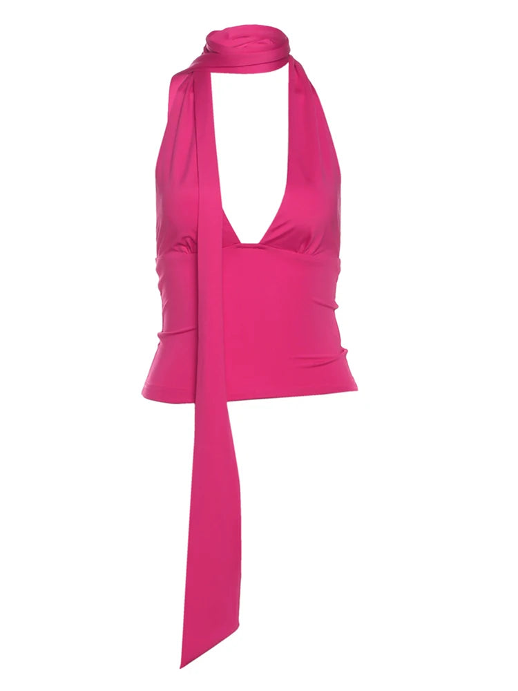 Scarf Tank Top Backless Irregular Street Basic Vest