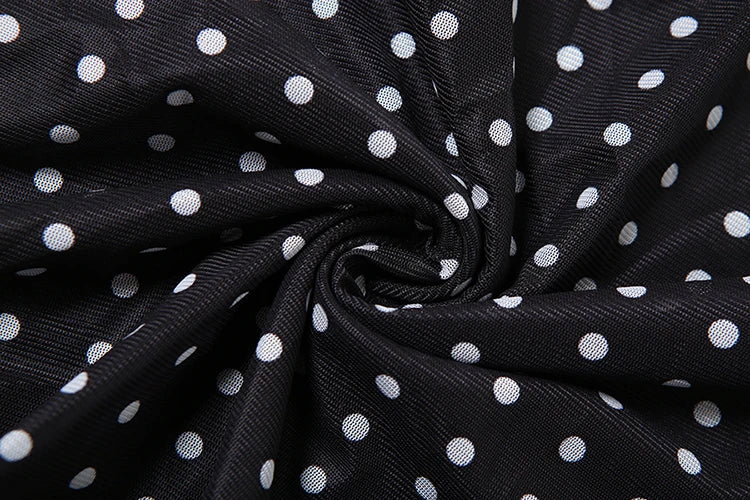 Polka Dot Print Dress Mesh Double Deck Backless V-Neck Street Skinny