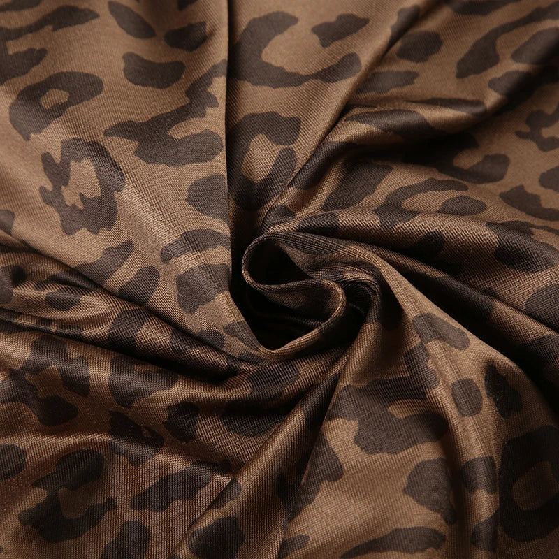 Leopard Print Two Pieces of Sets 's Lace-up Coats and Mini Skirts Long Sleeved