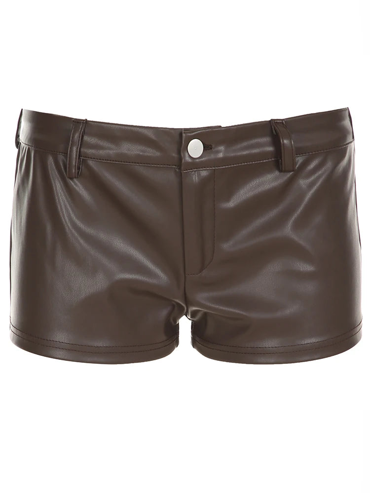 Low Waisted Mini Leather Shorts Furry Belts Waist Bottoms