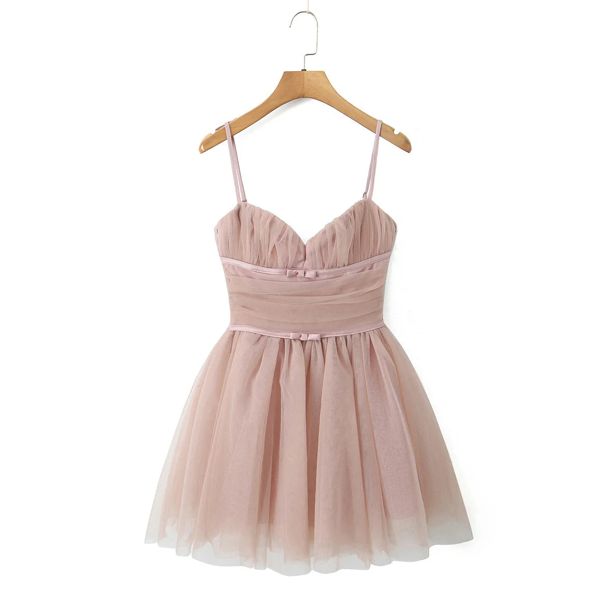 Spaghetti Strap Dresses Pink Puffy Cake Dress Mini Mesh Backless Dress