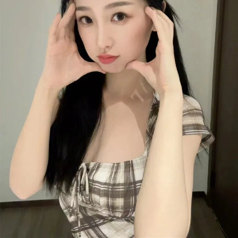 Brown Plaid Slim Top