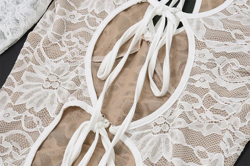 White Sheer Lace Long Sleeves Maxi Dress
