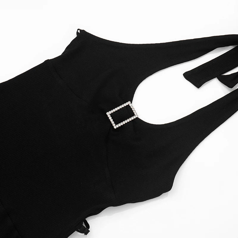 'S Color Tie Rope Hanging Neck Elastic Adjustable Buckle Backless Hollow Out Package Hip Playsuit