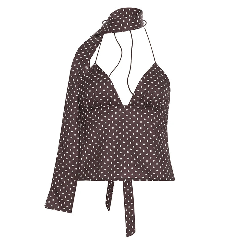 Backless Dot Print Camisole Halter Neck