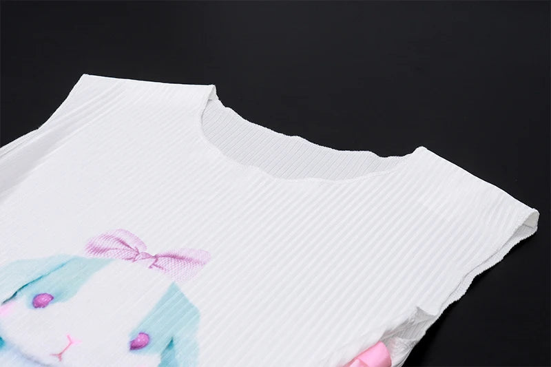 White Bandage Crop Top Sleeveless Print O neck Vest