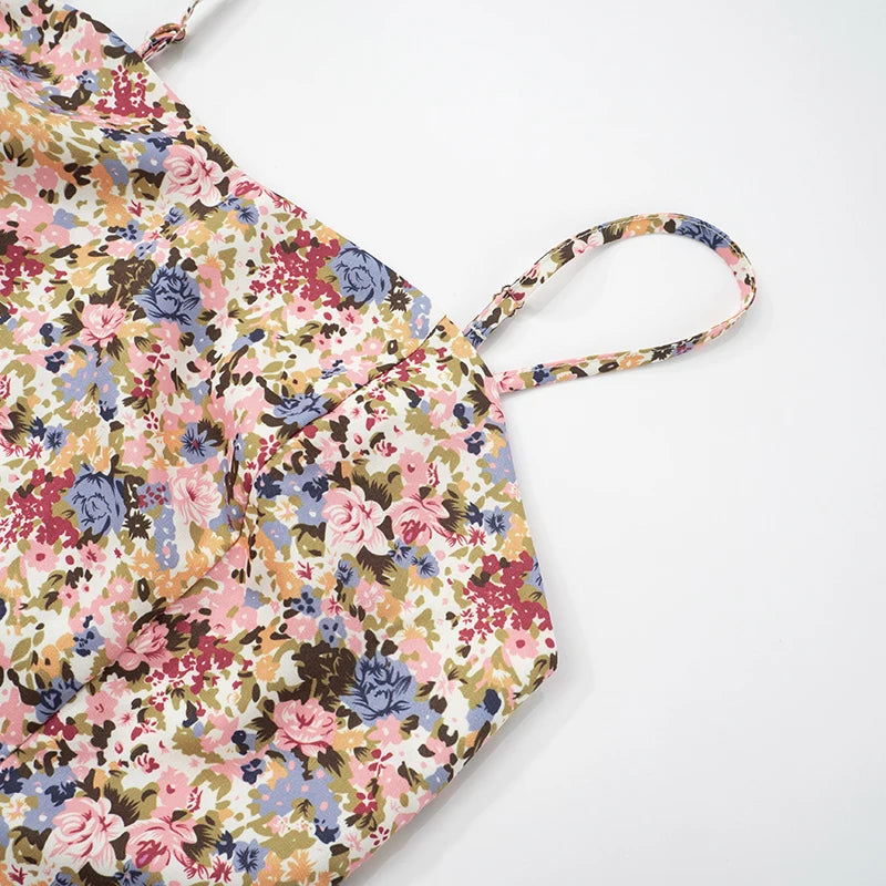 Floral Backless Pleated Two Piece Set