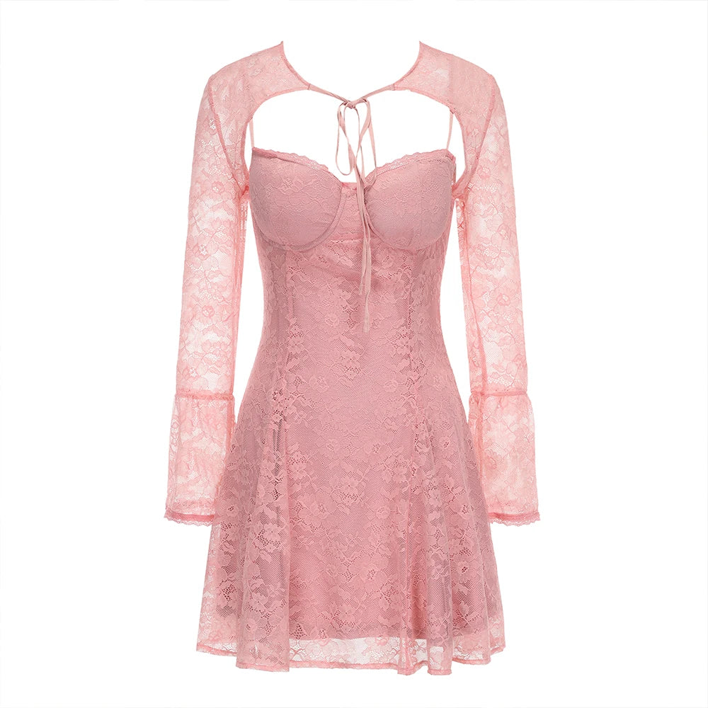 Dress Lace Cardigan Long Sleeve Birthday Dress A Line Dress