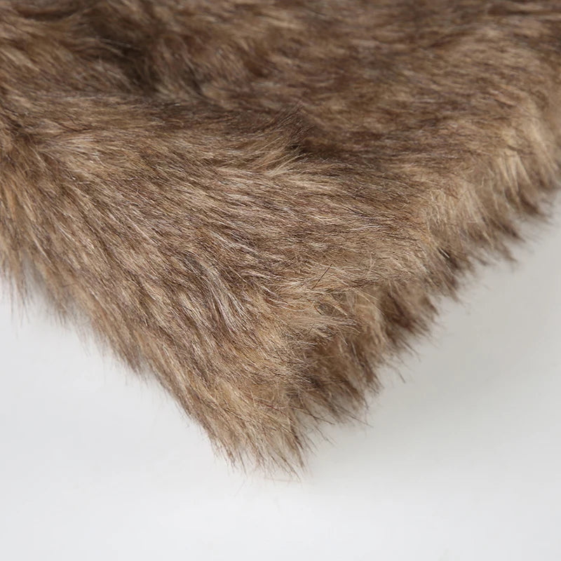 Brown Pu Leather Furry Mini Skirt
