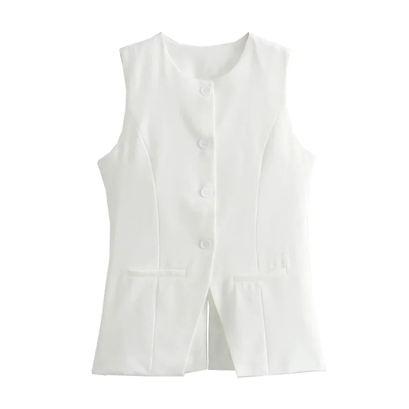 White Sleeveless Vest Button Vests for Jackets Pink Vest Top Street Tailored Vest