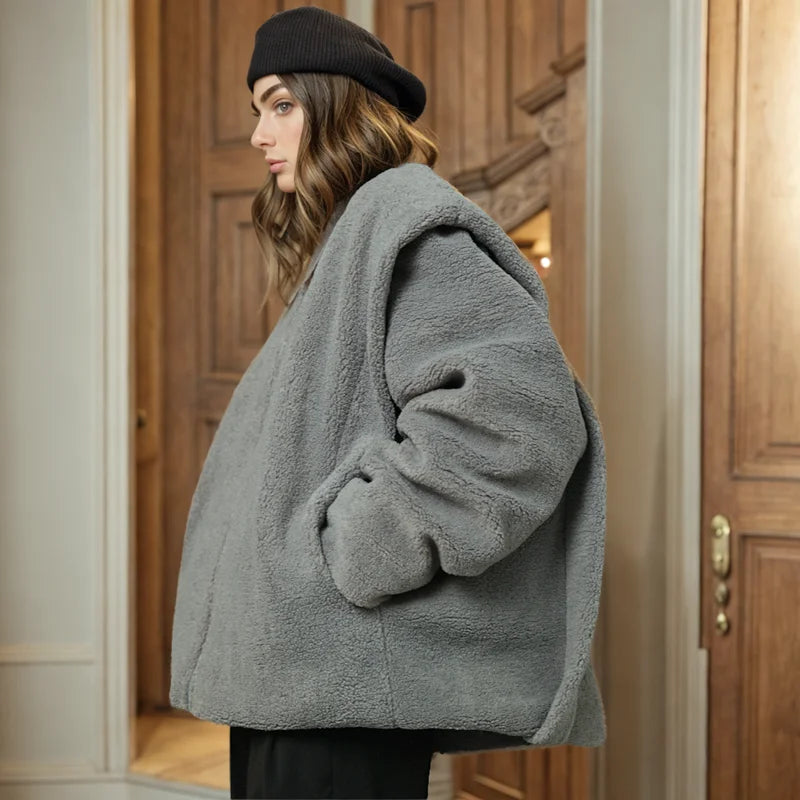 Jacket White Fleece Outer Zipper Cardigan Furry Thick Coat