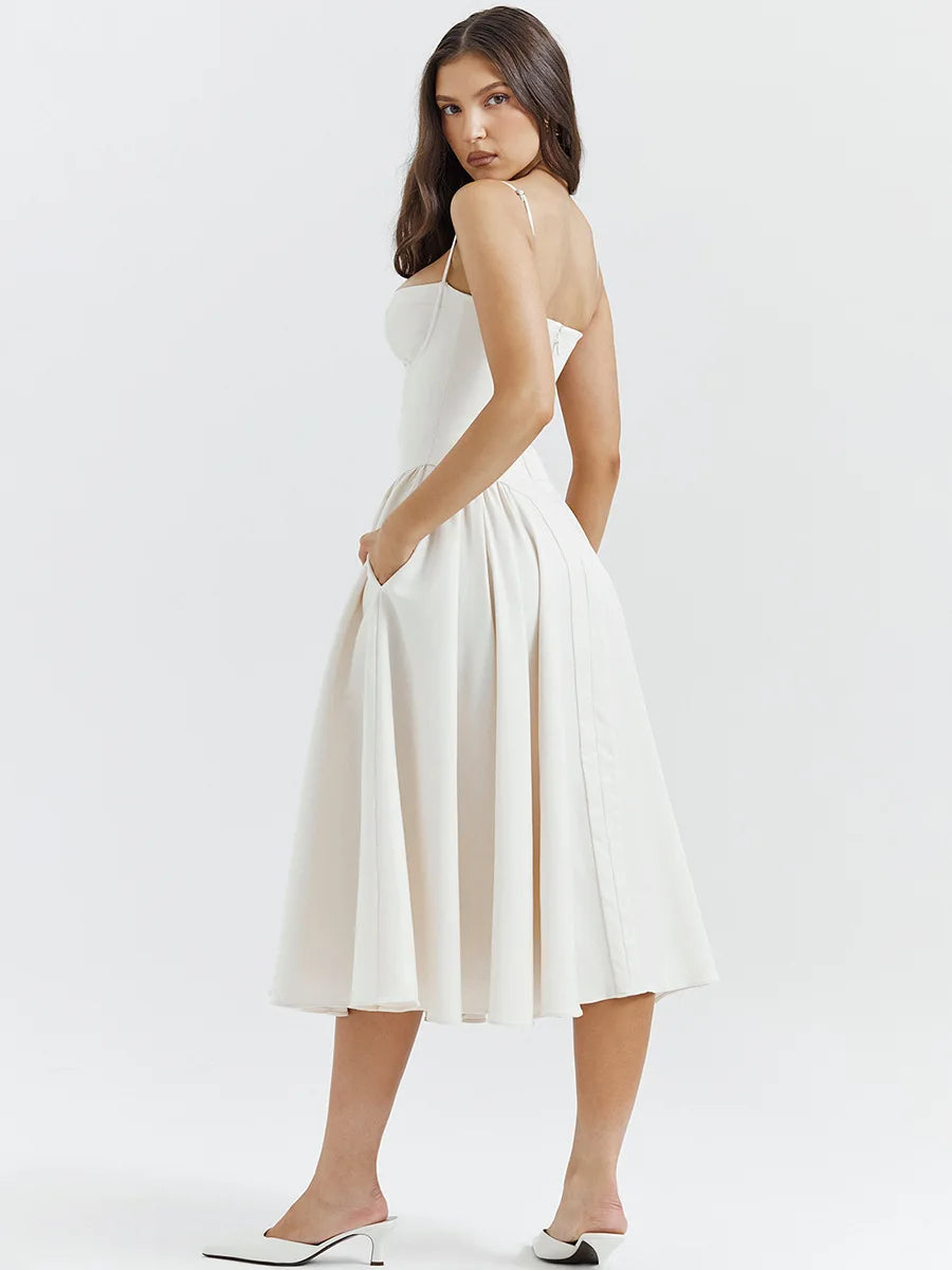 Dress for Pink Spaghetti Strap Midi Dress with Pocket Long Dress