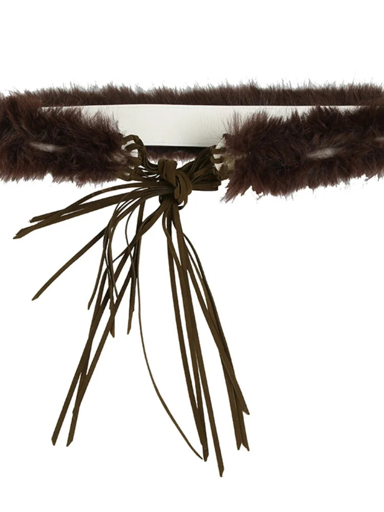 Retro Furry Belts Adjustable Accessories Drawstring Belts