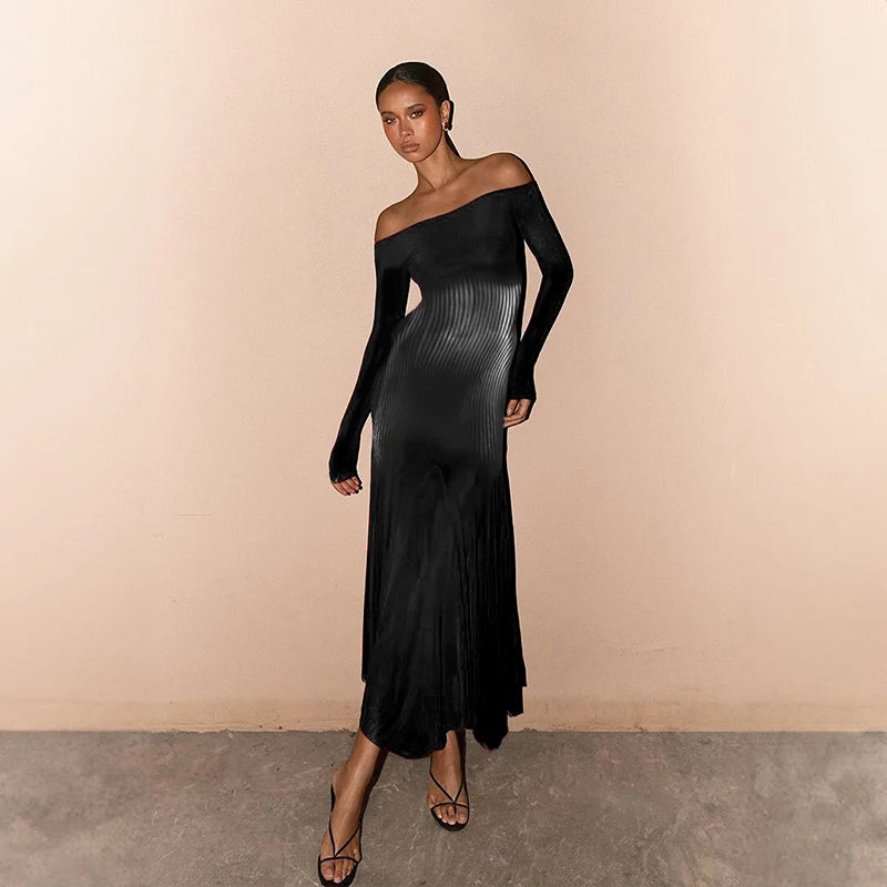 Square Collar Long Sleeve Dress High Waist Abstract Stripe Body Dress Wrap Mermaid Dres