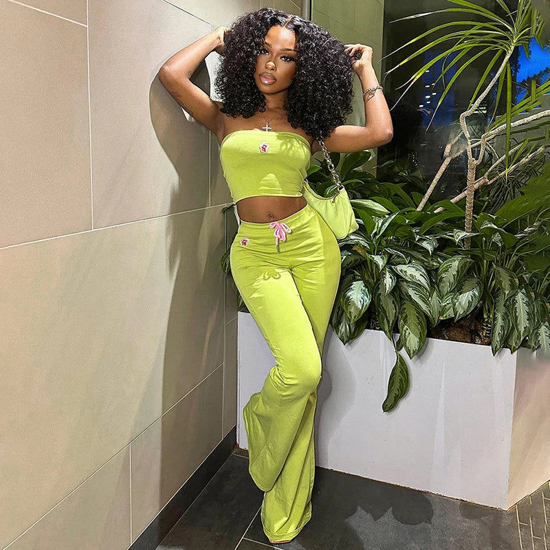 Green Embroidered Two Piece Set