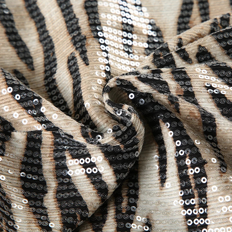 Zebra Striped Sequined Shorts Waist Bottoms Pants Knitted 's