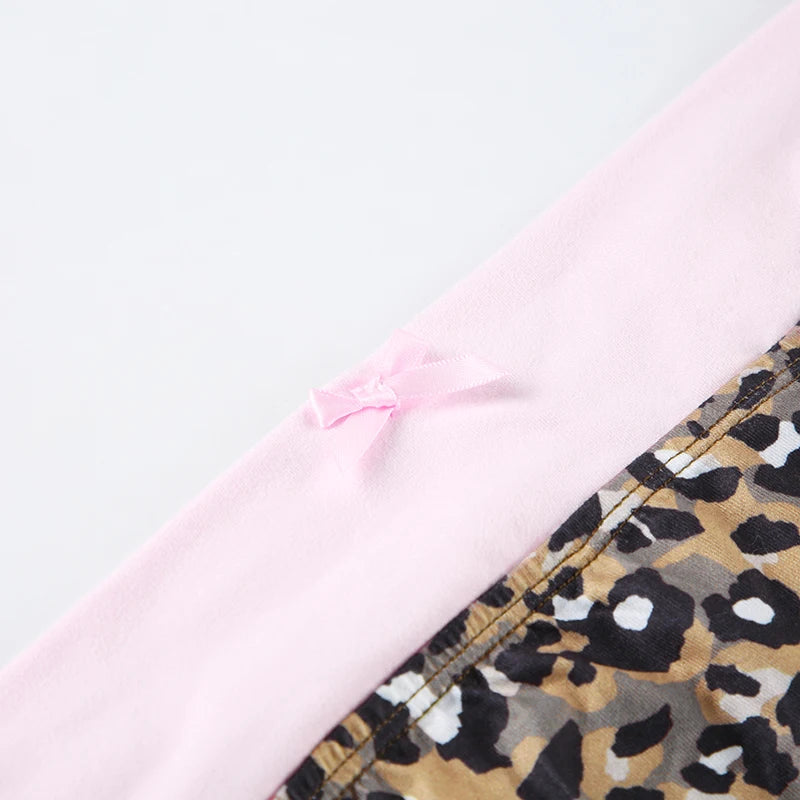 Leopard Patchwork Slim Two Piece of Set Tube Top and Low Wait Short Suit