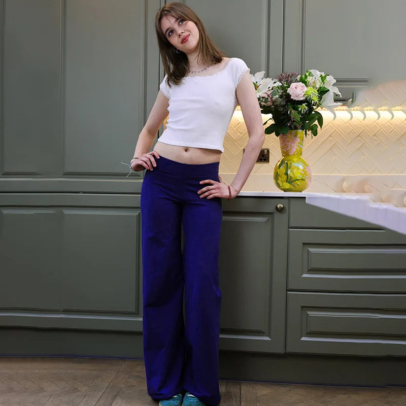Star Embroidery Straight Leg Pants