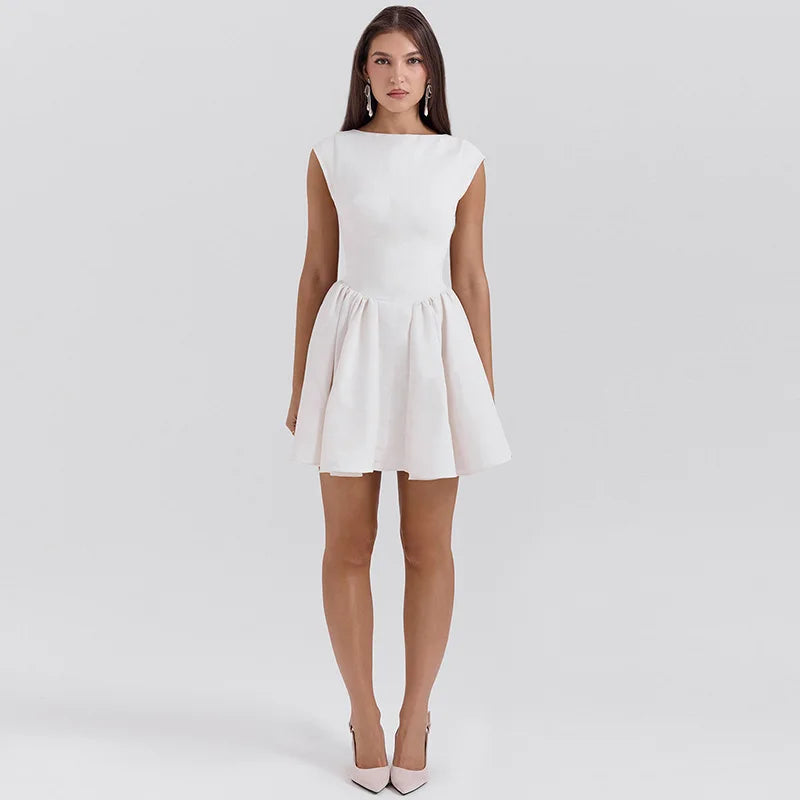 Backless A-line Dress Black Sleeveless High Waist Dress Slim