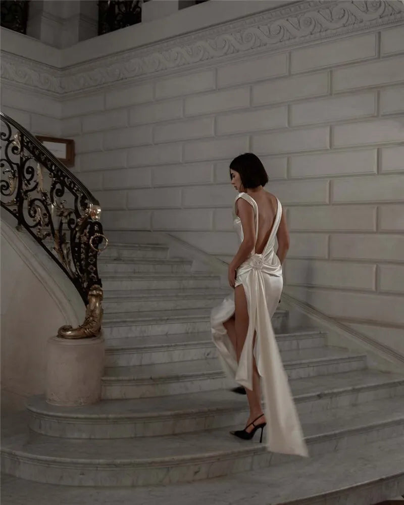 Satin Backless High Split Maxi Dress