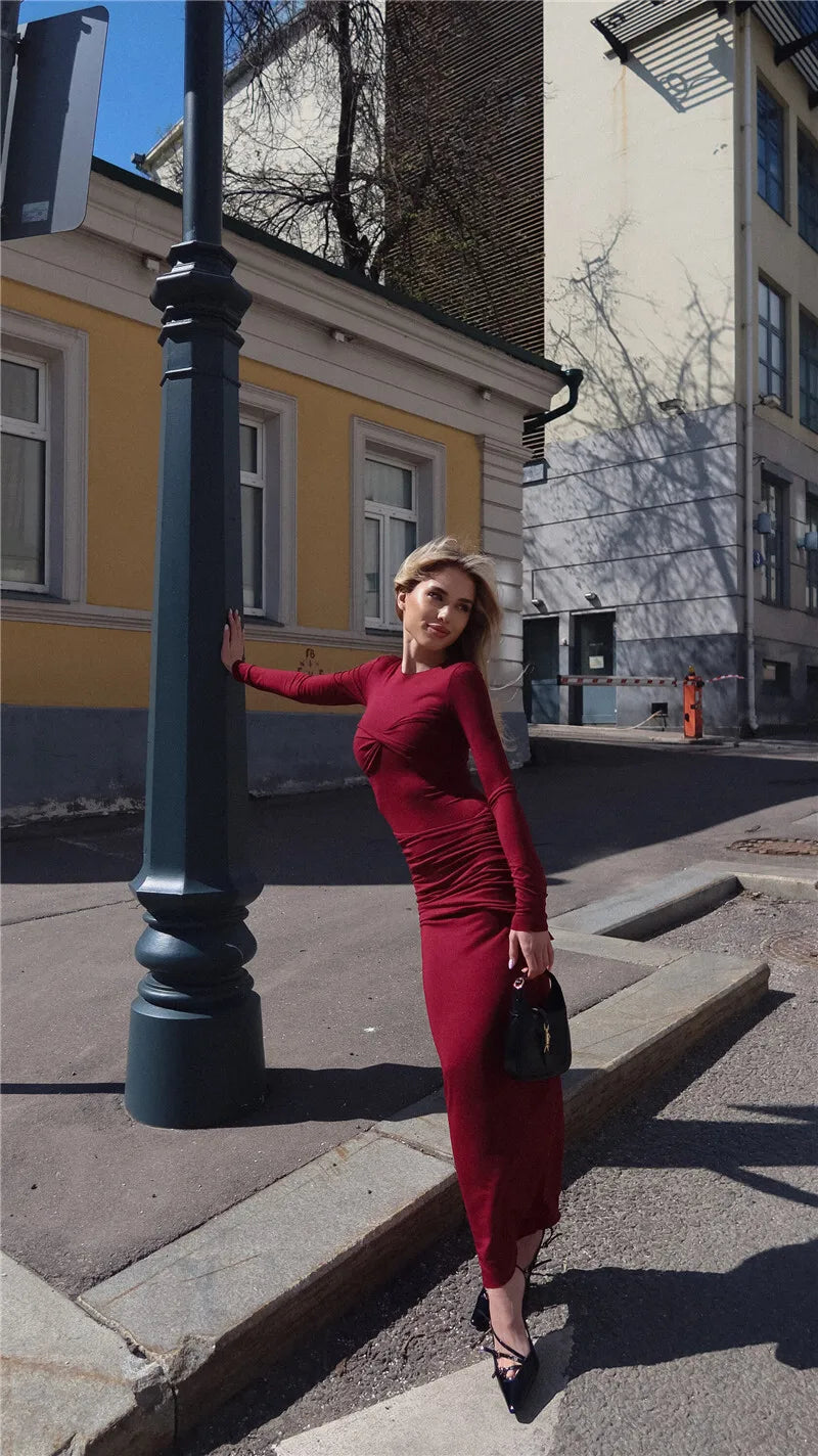 Long Sleeve Knitted Bodycon Maxi Dress