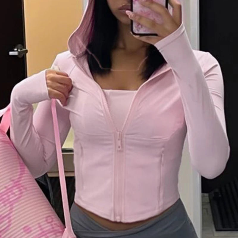 Slim 's Hooded Jackets Zip Up Bodycon Coats