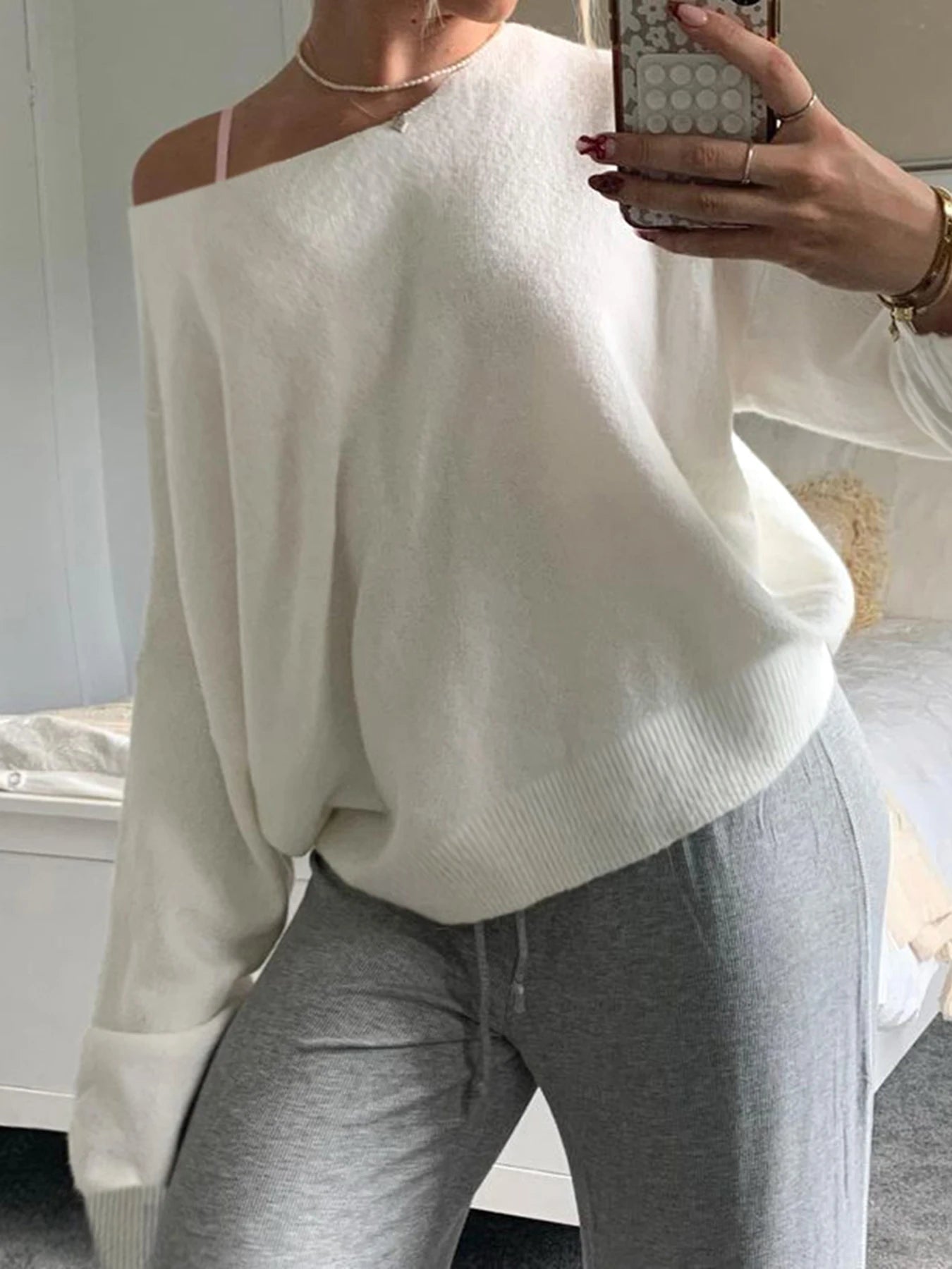 Skew Collar Knit Pullovers Loose Sweaters All-match 's