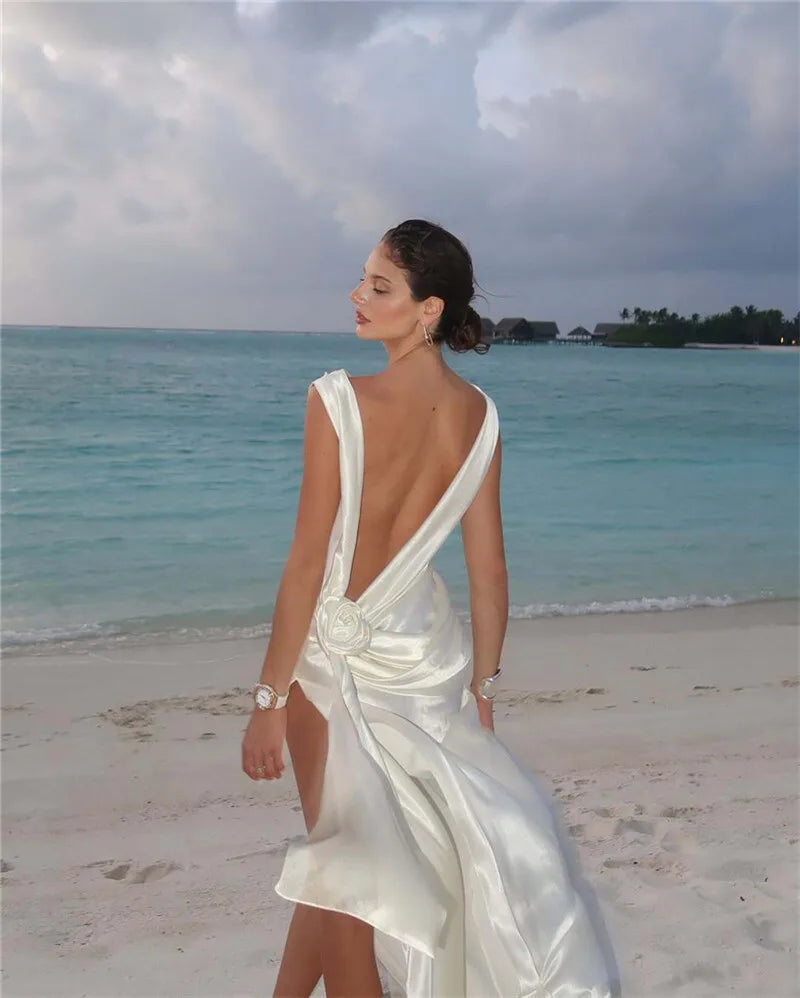 Satin Backless High Split Maxi Dress
