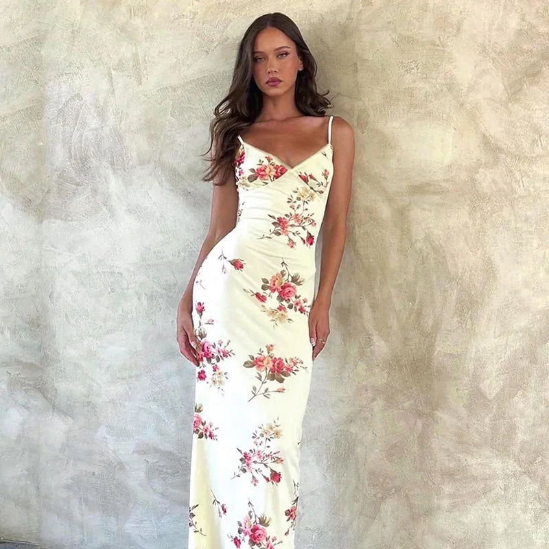 Floral V Neck Maxi Dress