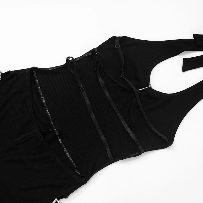 'S Color Tie Rope Hanging Neck Elastic Adjustable Buckle Backless Hollow Out Package Hip Playsuit