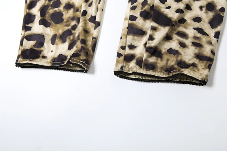 Sporty Leopard Print Tracksuit Two Piece Set Tank Top Belt Shorts Matching Street Fit Activity