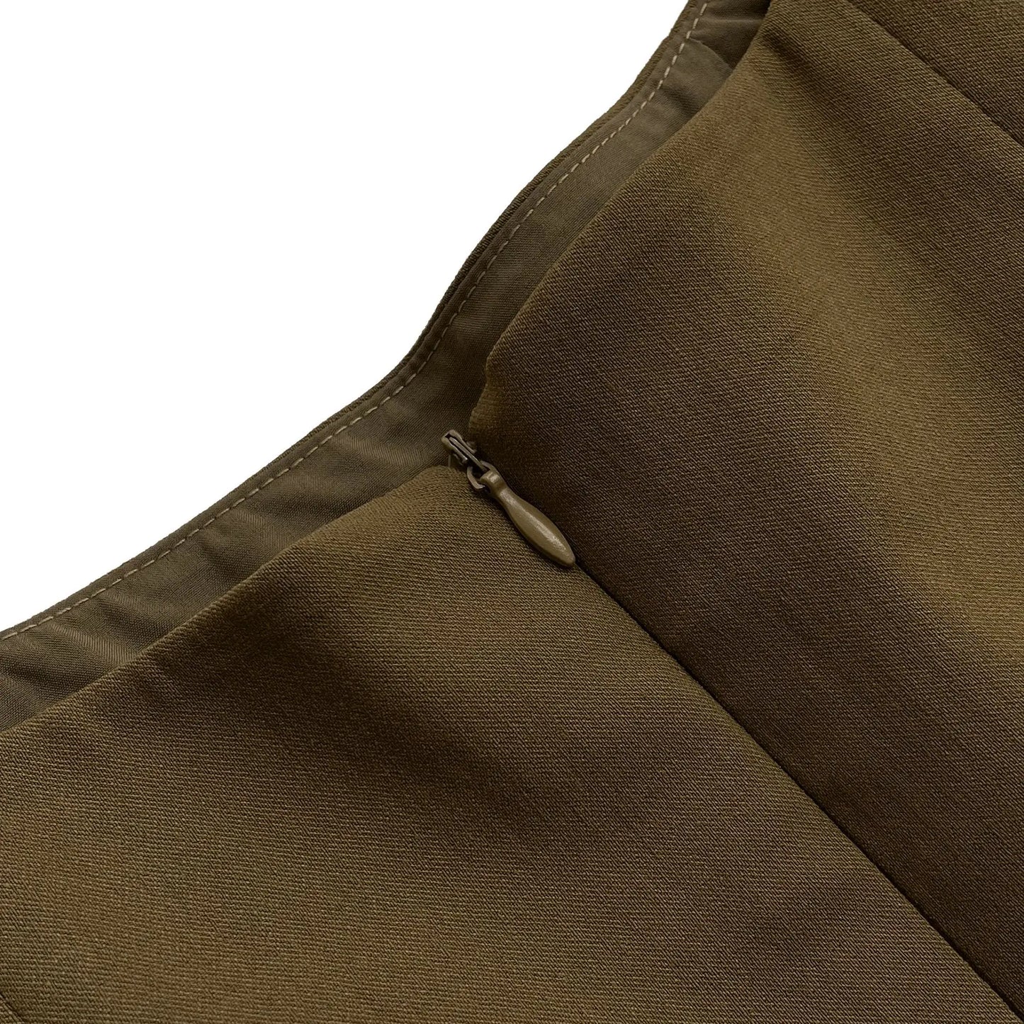 Knee Length Midi Dress Olive Green One Piece Dress Slim Square Neck and Cape Sleeve Office Lady Dress