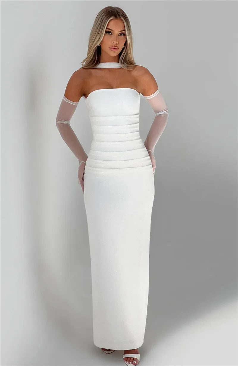 Scarf Collar Backless Bodycon Maxi Dress