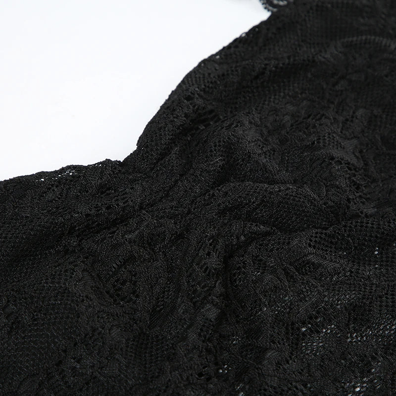 Lace Patchwork Camisoles Backless Transparent Slim Halter Neck Top