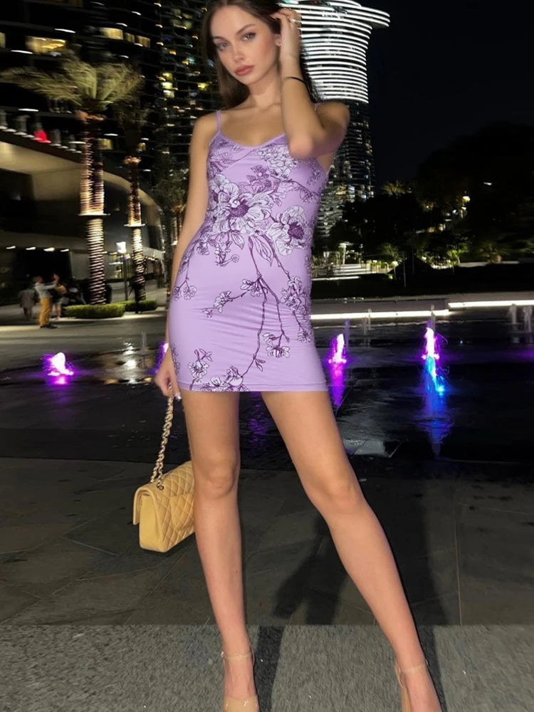 Spaghetti Strap Mini Dress Crew Neck Skinny Trend Claic