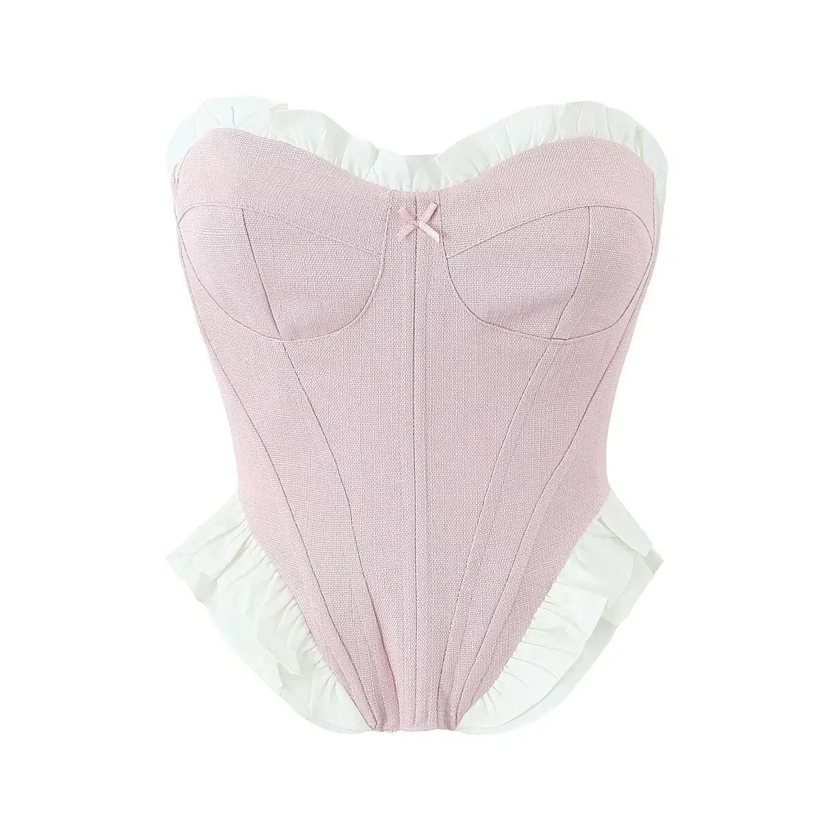 Sweet Patchwork Fish Bone Slim Fit Strapless Top Crop Top