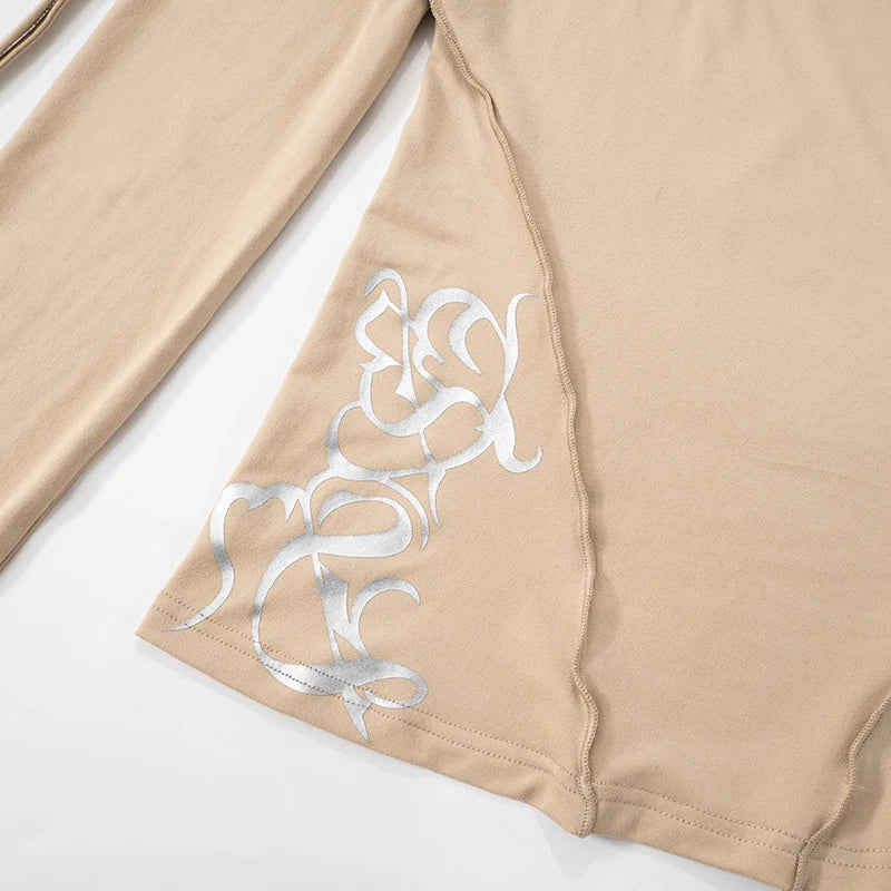 Khaki Off Shoulder Pleated Long Sleeve Top