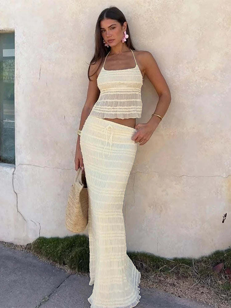 Mesh See Through Backless Two Piece Set