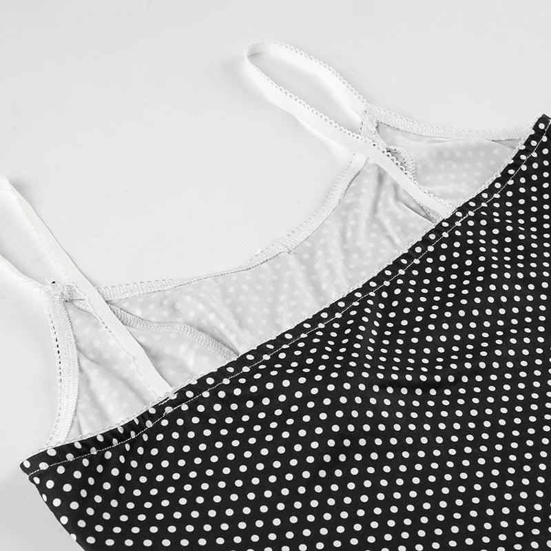 Polka Dot Print Bow Tie Camisole Low Rise Shorts Two-Piece Set Causal Basic Sets