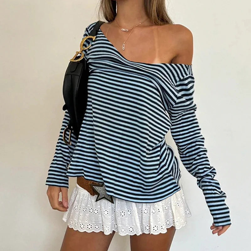 Strip Shirt Long Sleeve V-neck