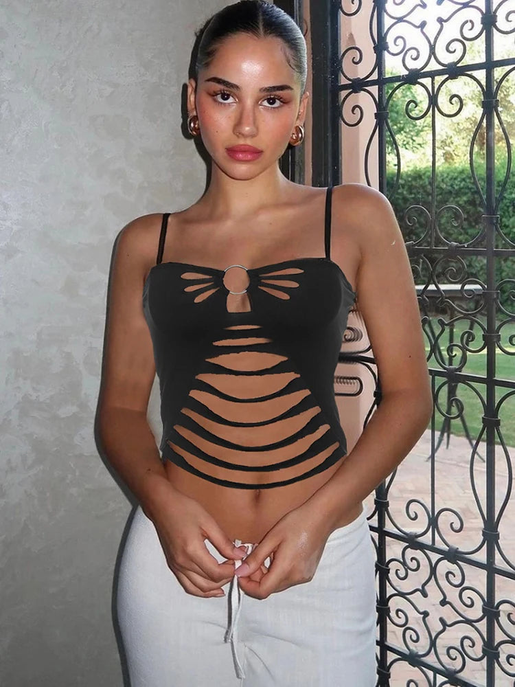 Black Hollow Slim Crop Top