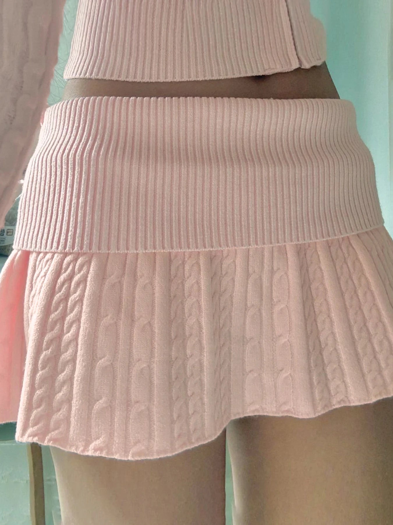 Pleated Preppy Skirt Low Waisted Slim Pink Bottoms