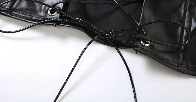 Black Faux Leather Hollow Two Piece Set